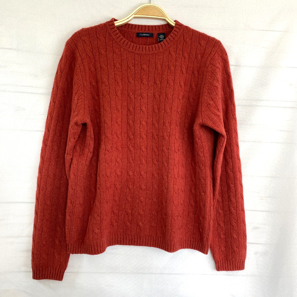 f. matthews Cable Knit Cashmere Sweater Women Size L Rust Fall Crew Neck Preppy - Picture 2 of 9